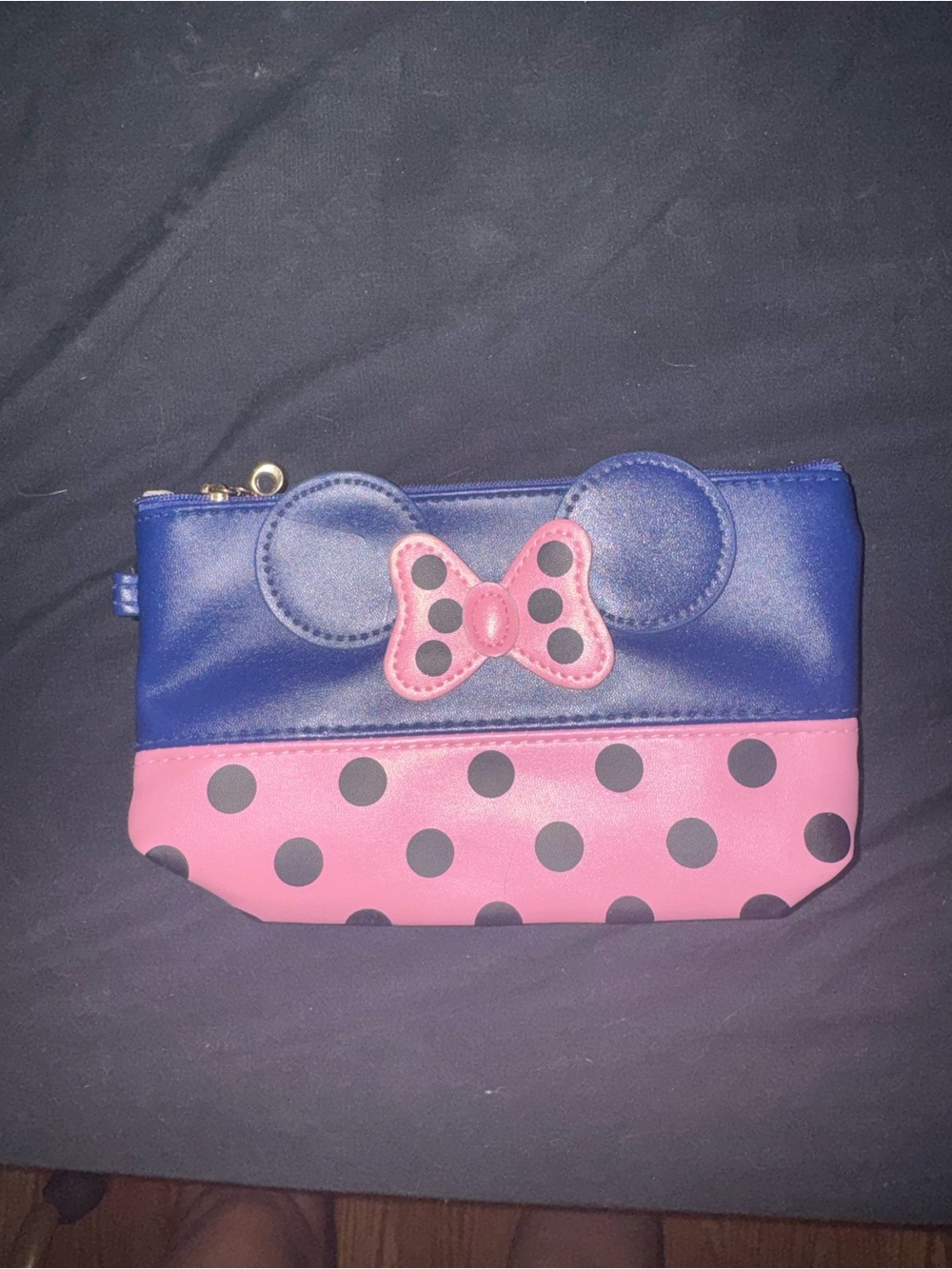 Disney Blue and Pink Polka Dot Bow Zip Pouch